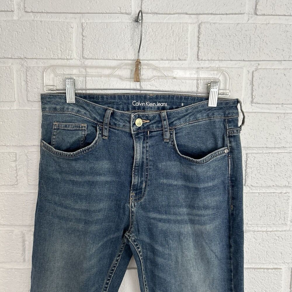 Calvin Klein Jeans Slim Boyfriend Womens 8 Blue 5 Pocket Leather Patch Tag